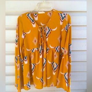 Berry N Cream Boho blouse with split bell sleeves size medium.